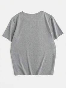 SHEIN Coolane Áo thun nữ in chữ hoạt hình thông thường, thích hợp cho mùa hè - Màu Xám nhạt - Xem 3