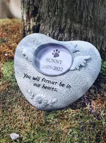 1pc Heart Shaped Slogan Graphic Pet Gravestone For Dog And Cat For Memory - Light Grey - View 1