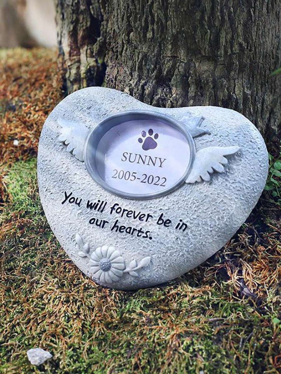 1pc Heart Shaped Slogan Graphic Pet Gravestone For Dog And Cat For Memory - Light Grey - View 1