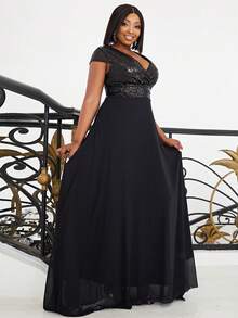 seomiscky Vestido de vestir con lentejuela en contraste largo - Negro - Ver 3