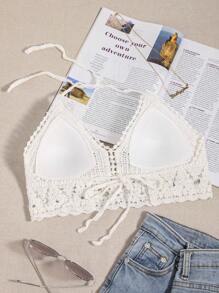 SHEIN Swim Top bikini halter de croché - Blanco - Ver 2