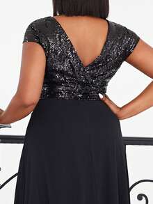 seomiscky Vestido de vestir con lentejuela en contraste largo - Negro - Ver 6