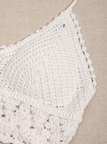 SHEIN Swim Top bikini halter de croché - Blanco - Ver 4