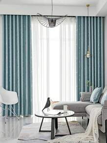 Star & Moon Pattern Single Panel Curtain, Minimalist Polyester Single Panel Blackout Curtain For Bedroom And Living Room - Mint Blue - View 1