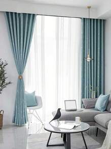 Star & Moon Pattern Single Panel Curtain, Minimalist Polyester Single Panel Blackout Curtain For Bedroom And Living Room - Mint Blue - View 3