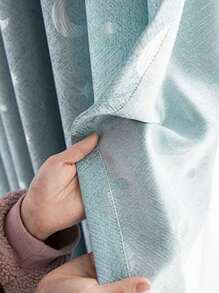 Star & Moon Pattern Single Panel Curtain, Minimalist Polyester Single Panel Blackout Curtain For Bedroom And Living Room - Mint Blue - View 4