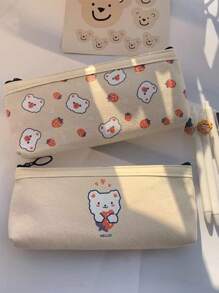 1入組銹棕色可愛兔子印花大鉛筆袋滌綸便攜式多用途學生筆袋 - 鏽棕色 - 查看 7