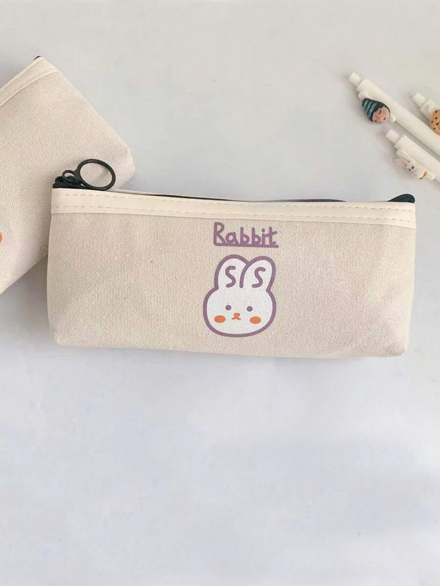 1入組銹棕色可愛兔子印花大鉛筆袋滌綸便攜式多用途學生筆袋 - 鏽棕色 - 查看 1