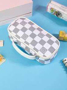 1 Họa Tiết Bàn Cờ Lớn Hộp Đựng, Polyester Di Động Đa Năng Sinh Viên Đựng - Màu Xám nhạt - Xem 1