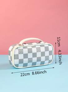 1 Họa Tiết Bàn Cờ Lớn Hộp Đựng, Polyester Di Động Đa Năng Sinh Viên Đựng - Màu Xám nhạt - Xem 2