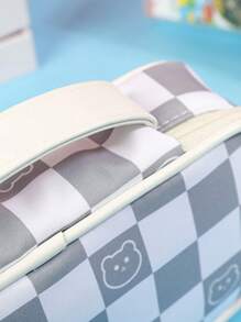 1 Họa Tiết Bàn Cờ Lớn Hộp Đựng, Polyester Di Động Đa Năng Sinh Viên Đựng - Màu Xám nhạt - Xem 3