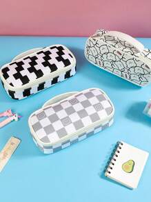 1 Họa Tiết Bàn Cờ Lớn Hộp Đựng, Polyester Di Động Đa Năng Sinh Viên Đựng - Màu Xám nhạt - Xem 9