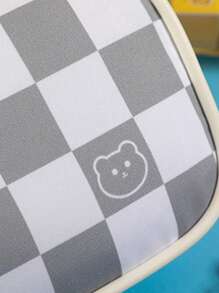 1 Họa Tiết Bàn Cờ Lớn Hộp Đựng, Polyester Di Động Đa Năng Sinh Viên Đựng - Màu Xám nhạt - Xem 10