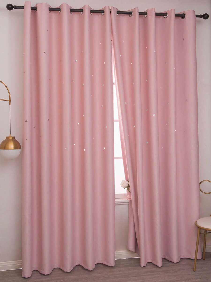 Rèm một ngăn Star Hollow, Rèm đơn ngăn Polyester màu hồng hiện đại cho phòng ngủ và phòng khách - Màu Hồng  San hô - Xem 1