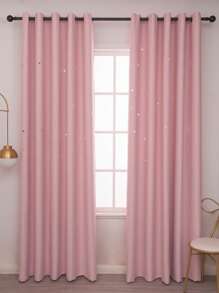 Rèm một ngăn Star Hollow, Rèm đơn ngăn Polyester màu hồng hiện đại cho phòng ngủ và phòng khách - Màu Hồng  San hô - Xem 2