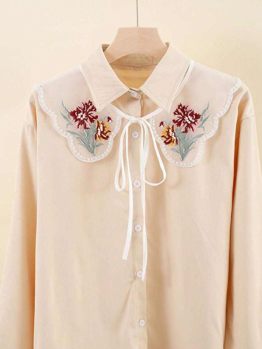 1入組女式花卉刺繡人造珍珠裝飾時尚雙肩肩領衣服裝飾 - 彩色 - 查看 1