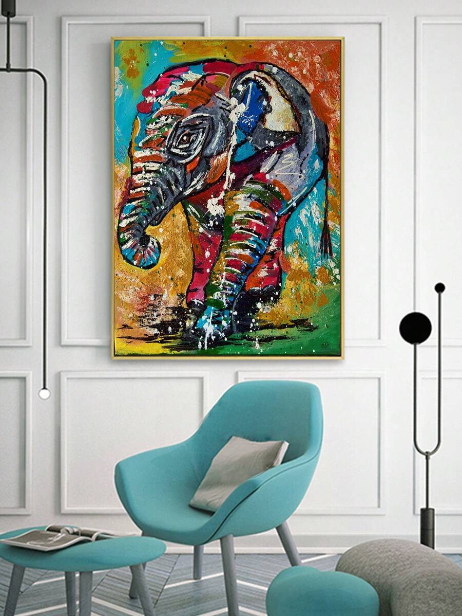 1pc Chemical Fiber Unframed Painting, Elephant Pattern Wall Art Painting For Home Wall Decor - Multicolor - View 1