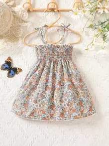 Baby Floral Print Bow Shoulder Cami Dress - Multicolor - View 1