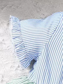 SHEIN Vintaside Kids Đứa bé gái In sọc Khối màu tay áo lá sen Váy sơ mi Với Phụ kiện Cái túi - Nhiều màu - Xem 5