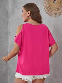 SHEIN LUNE 大碼交叉挖肩蝙蝠袖T恤 - 玫紅色 - 查看 2