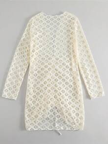 SHEIN Swim 夏季抽绳前罩衫 - 米色 - 查看 4