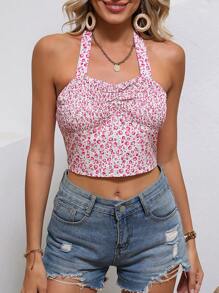 SHEIN VCAY Áo khoác và áo lót dành cho xe tăng nữ Lộ Lưng Xù Buộc lại Họa tiết hoa Boho - Nhiều màu - Xem 3