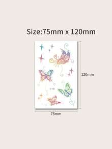 4入組蝴蝶夜光暫時性紋身貼紙，夢幻漸層設計搭配仙女、花朵、音符、許願瓶、月亮、心形圖案，防水紋身貼花適用於少女 - 彩色 - 查看 9