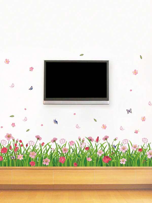 1 pièce Autocollant de bordure murale auto-adhésif à motif floral, autocollant mural amovible avec fleurs et plantes colorées pour la décoration intérieure