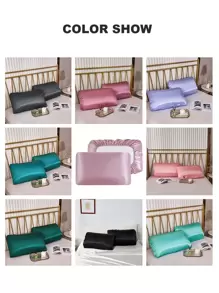 Cặp Vỏ Gối Satin Trơn Không Chất Độn, Vỏ Gối Màu Trơn Đơn Giản Cho Phòng Ngủ - Màu be - Xem 5