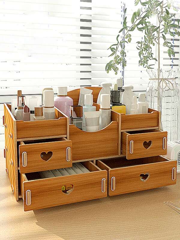 Wooden Makeup Organizer Desktop Storage For Vanity Multifunctional Makeup Box Tabletop Makeup