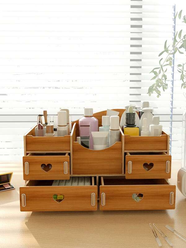 Wooden Makeup Organizer Desktop Storage For Vanity Multifunctional Makeup Box Tabletop Makeup
