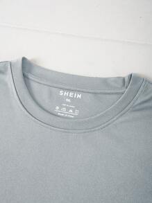 SHEIN LUNE Plus Solid Round Neck Tee - Light Grey - View 3