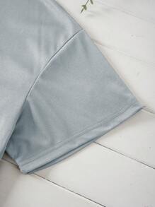 SHEIN LUNE Plus Solid Round Neck Tee - Light Grey - View 5