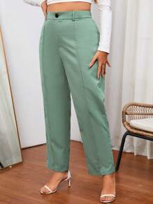 SHEIN Essnce Quần Plus Size Nút màu trơn Giải trí - Màu xanh Bạc hà - Xem 5