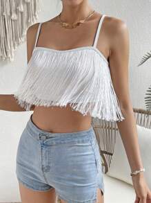 SHEIN VCAY Áo khoác và áo lót dành cho xe tăng nữ mép màu trơn Giải trí - trắng - Xem 6