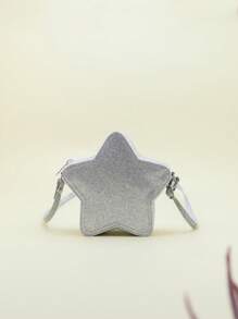 Giáng sinh Mùa Ấm áp Mùa Đông Ngôi sao năm cánh Hình dạng Long lanh Mini Trẻ em Dây kéo Túi đeo chéo - Bạc - Xem 1