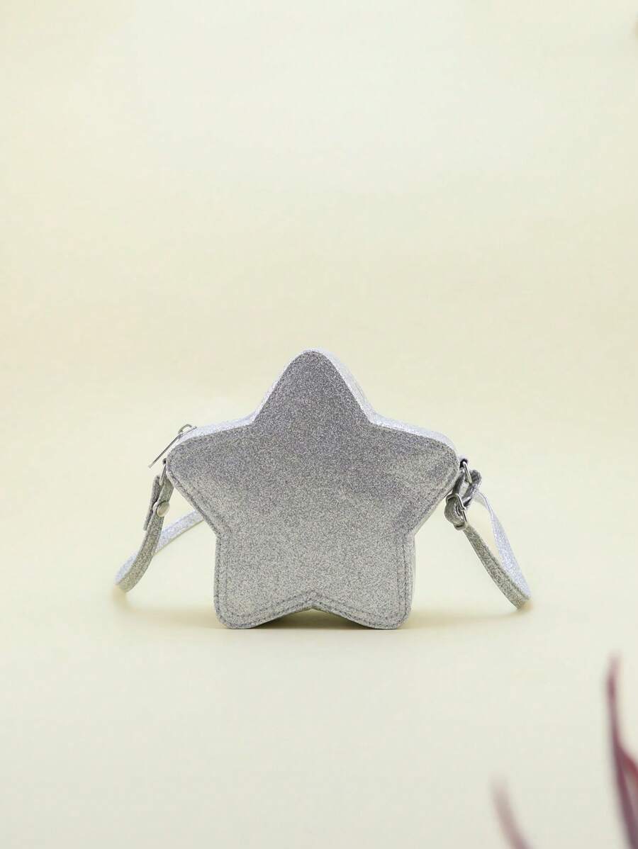 Giáng sinh Mùa Ấm áp Mùa Đông Ngôi sao năm cánh Hình dạng Long lanh Mini Trẻ em Dây kéo Túi đeo chéo - Bạc - Xem 1