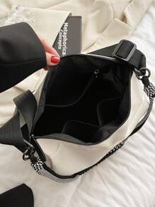 Medium Hobo Bag Letter Patch Decor - White - View 5