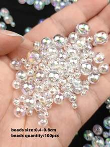 Yiwu Qiyou Accessories Co., LTD 100 hạt/gói, hạt tròn acrylic màu AB, kích thước 4-8mm. - trắng - Xem 2