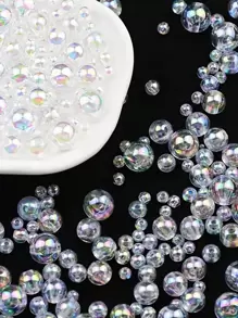 Yiwu Qiyou Accessories Co., LTD 100 hạt/gói, hạt tròn acrylic màu AB, kích thước 4-8mm. - trắng - Xem 3