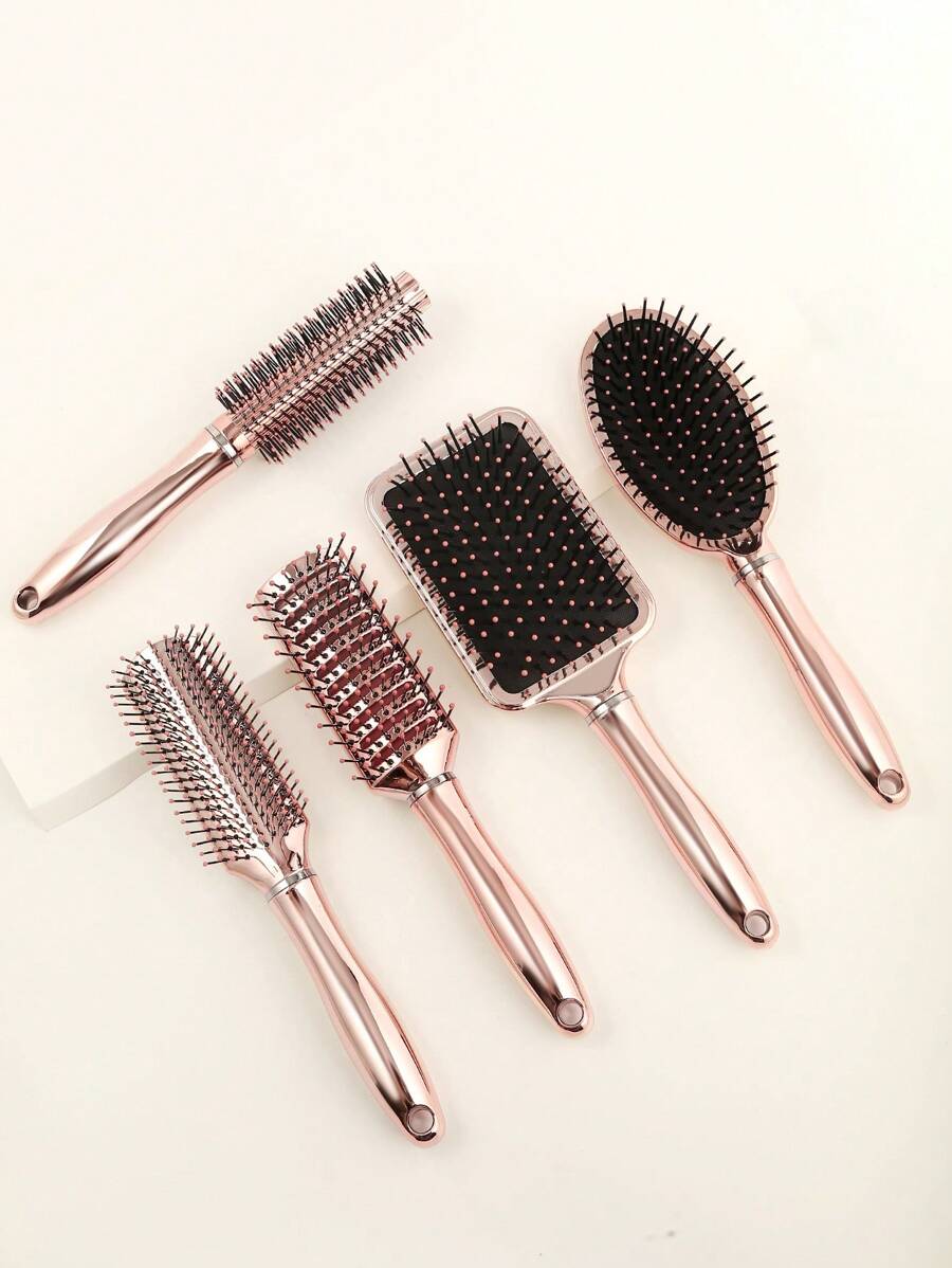 5pcs Metallic Styling Comb Set/Kit, Cushion Hair Brush Block Hair Brush/Hair Comb Anti Frizz Hair Brush For All Hair Types, Hair Brush, Comb, Hair Tools, Hair Products And Accessories For Barber Salon Beauty Back To School, Travel Holiday Essentials, Hair Accessories Brushes, Edge Brush Hair Comb, Comb Hair, Detangling Brush, Comb, Slick Back Brush, Hairbrush, Edge Brush Hair Brush, Detangling Brushes, Hair Tools, Hair Stuff, Hair Care, Curly Hair Brush, Barber, Hairdressing Equipment, Hairstyle, Hairdressing,Hair Brush,Slick Back Brush,Styling Brush,Curly Hair Brush,Edge Brush,Hair Comb,Brush Hair,Hair Brush Set,Comb Hair,Comb For Curls,Detangling Brush,Hair Brush For Women,Hair,Travel,Hair Products,Hair Tools,Hair Stuff,Barber,Barber Accessories,Barbershop,Hairdressing Equipment - Rose Gold - View 1