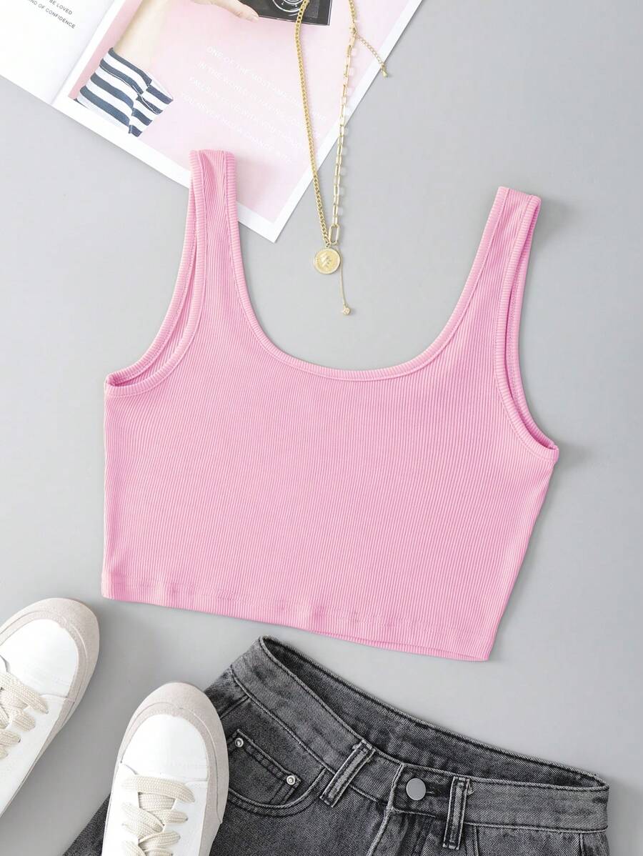 SHEIN EZwear Solid Crop Tank Top - Baby Pink - View 1