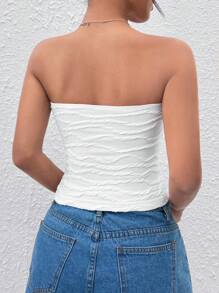 SHEIN PETITE 素色抹胸上衣 - 白色 - 查看 2