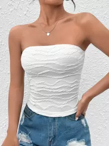 SHEIN PETITE 素色抹胸上衣 - 白色 - 查看 3