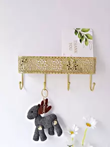 1pc Hollow Out Wall Hook, Minimalist Golden Iron Storage Holder For Household