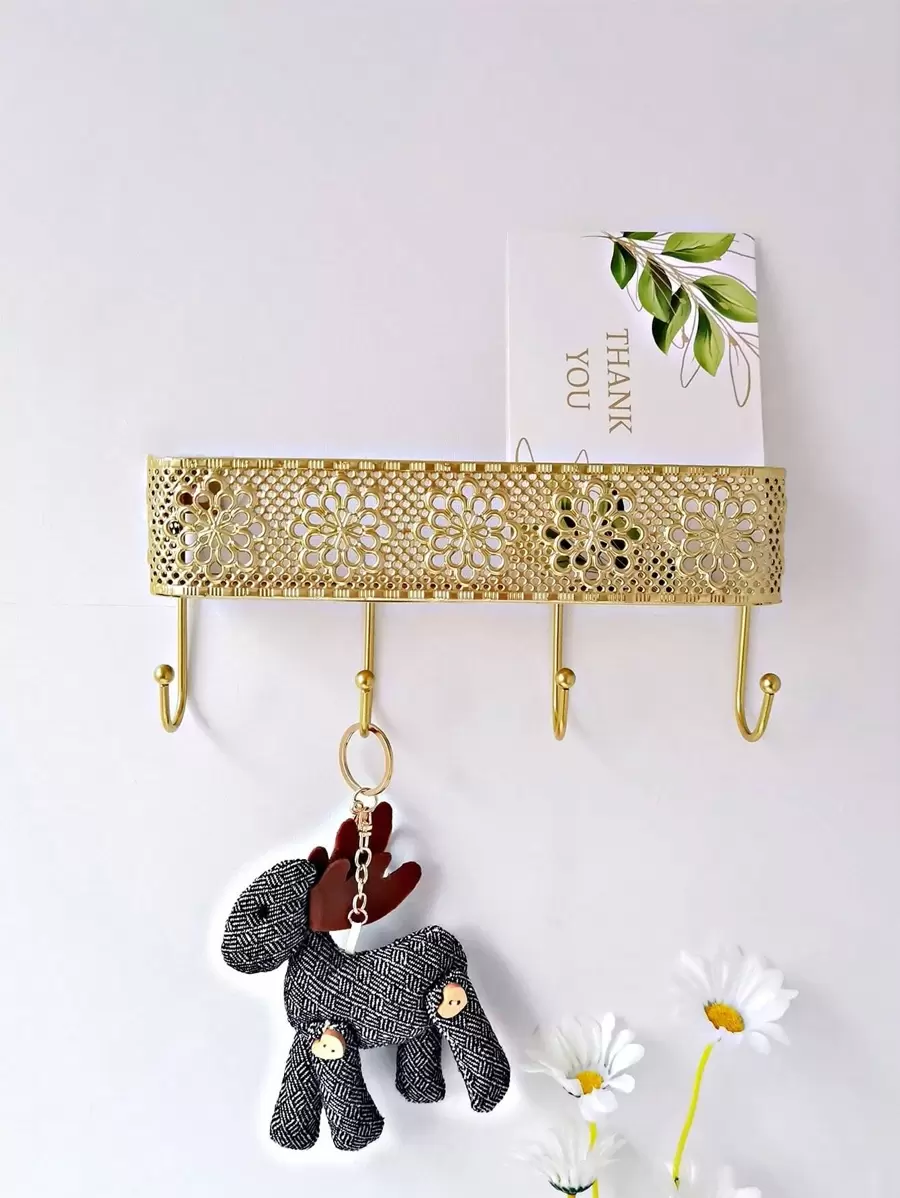 1pc Hollow Out Wall Hook, Minimalist Golden Iron Storage Holder For Household