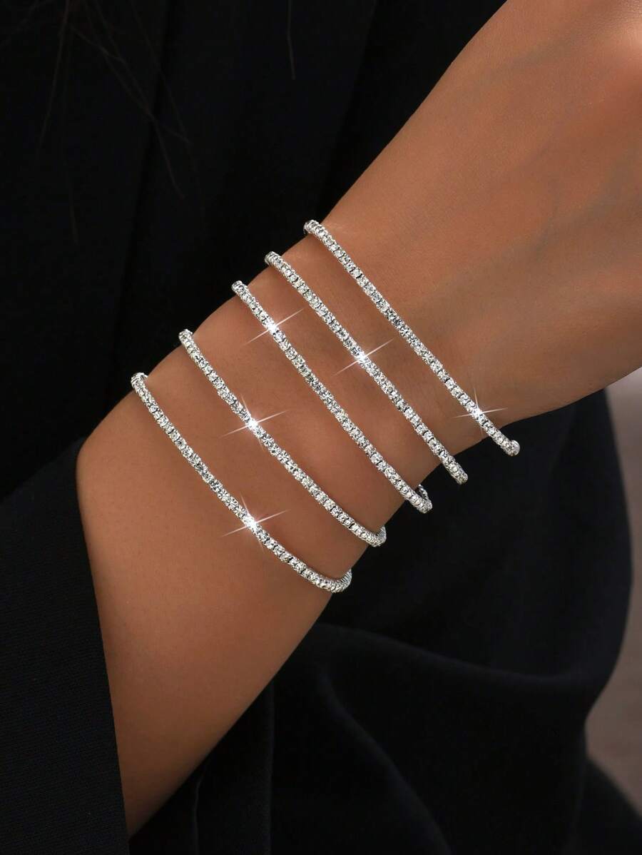 1入組單顏色女士每天穿戴水鑽手環 - 銀色 - 查看 1