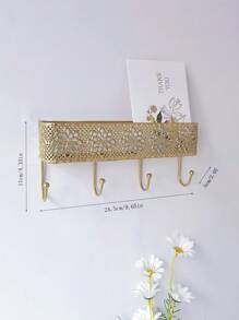 1pc Hollow Out Wall Hook, Minimalist Golden Iron Storage Holder For Household