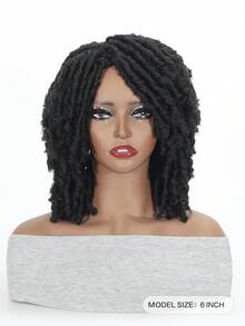 Dreadlock Wig Short Twist Wigs for women and Men Curly Synthetic Wig (Natural Black) - Black - View 3