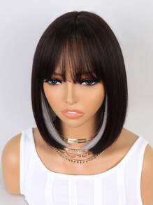 Short Straight Synthetic Wig With Bangs - Multicolor - View 6